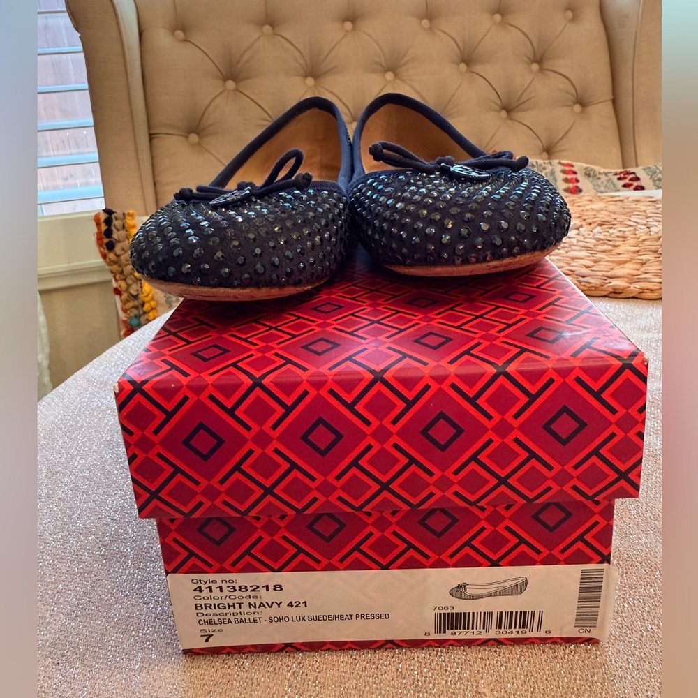Tory Burch Navy Studded Ballet Flats